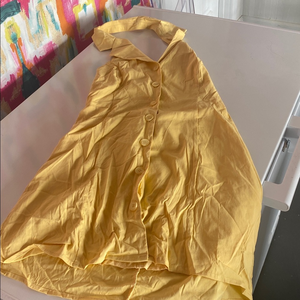 Yellow Button-Up Mini Dress from SNDYS. Size medium. NWT. Gold color.